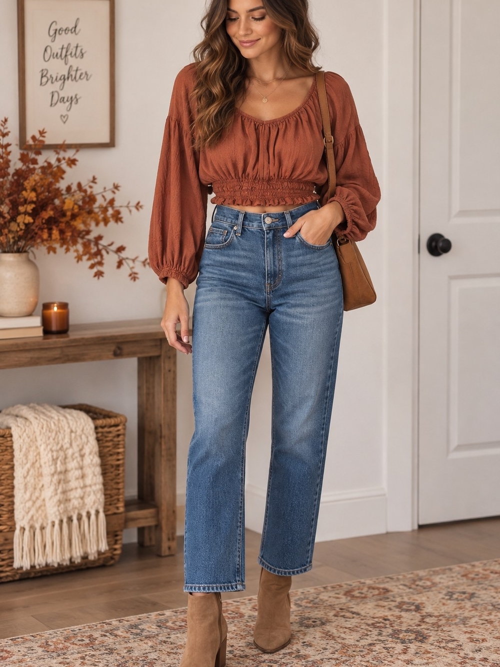 LOFT Straight Leg Crop Jeans + Universal Thread Crop Top Outfit Size 2/Small